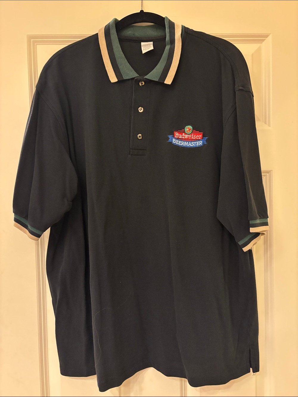 Budweiser Black Polo with Striped Collar